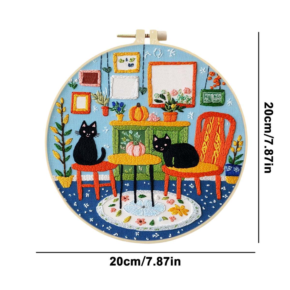 Zwei schwarze Katzen – DIY-Stickpackung Kreuzstich mit Stickvorlage, Baumwollgarn, Nadeln und Stickrahmen 30×30 cm