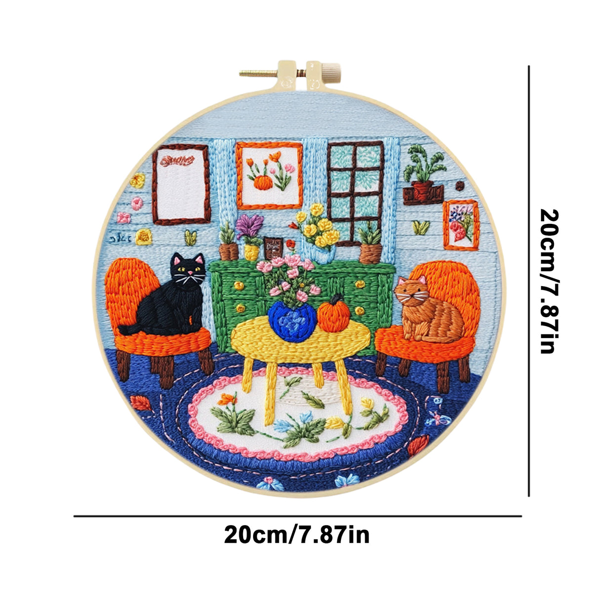 Black Ginger Paar – DIY Stickset Kreuzstich mit Vorlage, Baumwollgarnen, Nadeln und Stickrahmen, 30 × 30 cm / 11,81 × 11,81 Zoll