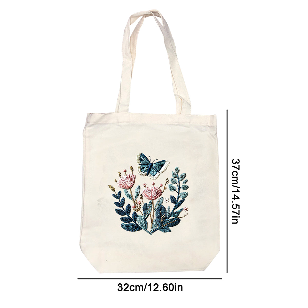 Blauer Schmetterling – DIY-Stickpackung Kreuzstich mit Vorlage, Baumwollgarnen, Nadeln und Stickrahmen 32×37 cm