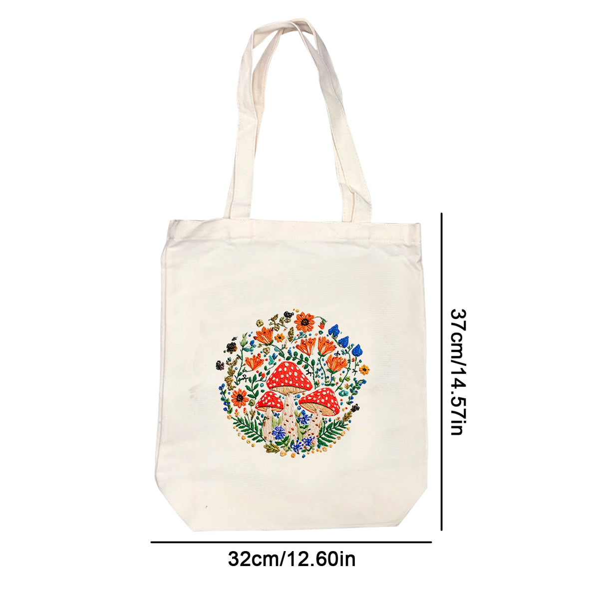 Forest Mushrooms - DIY Embroidery Cross Stitch Kit with Pattern Cotton Threads Needles Hoop 32×37CM/12.60×14.57in