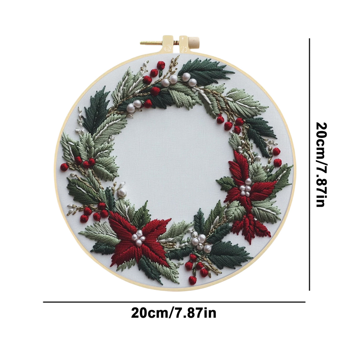 Poinsettia Wreath - DIY Embroidery Cross Stitch Kit with Pattern Cotton Threads Needles Hoop 30×30CM/11.81×11.81in
