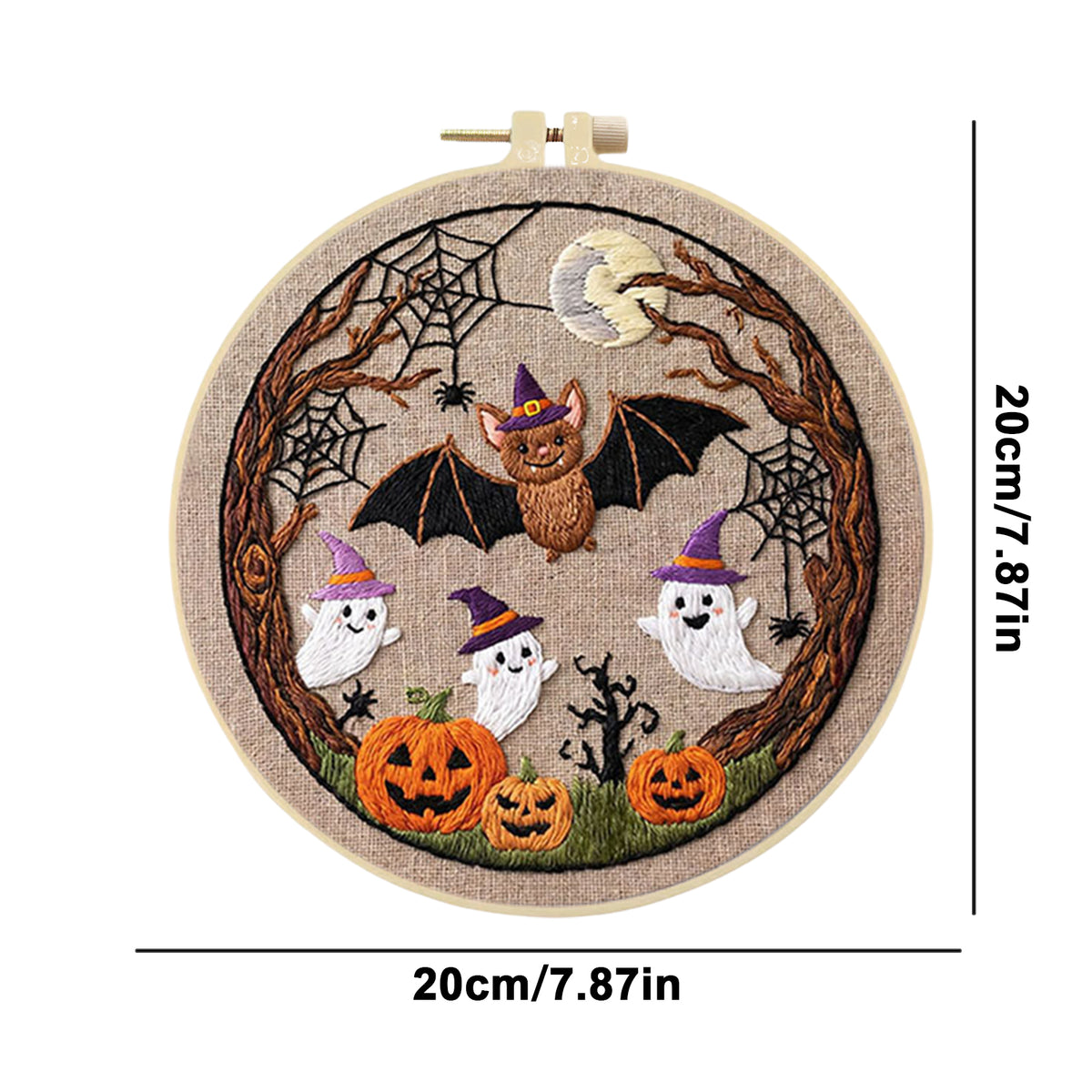 Tree Bat Ghost - DIY Embroidery Cross Stitch Kit with Pattern Cotton Threads Needles Hoop 29×29CM/11.42×11.42in
