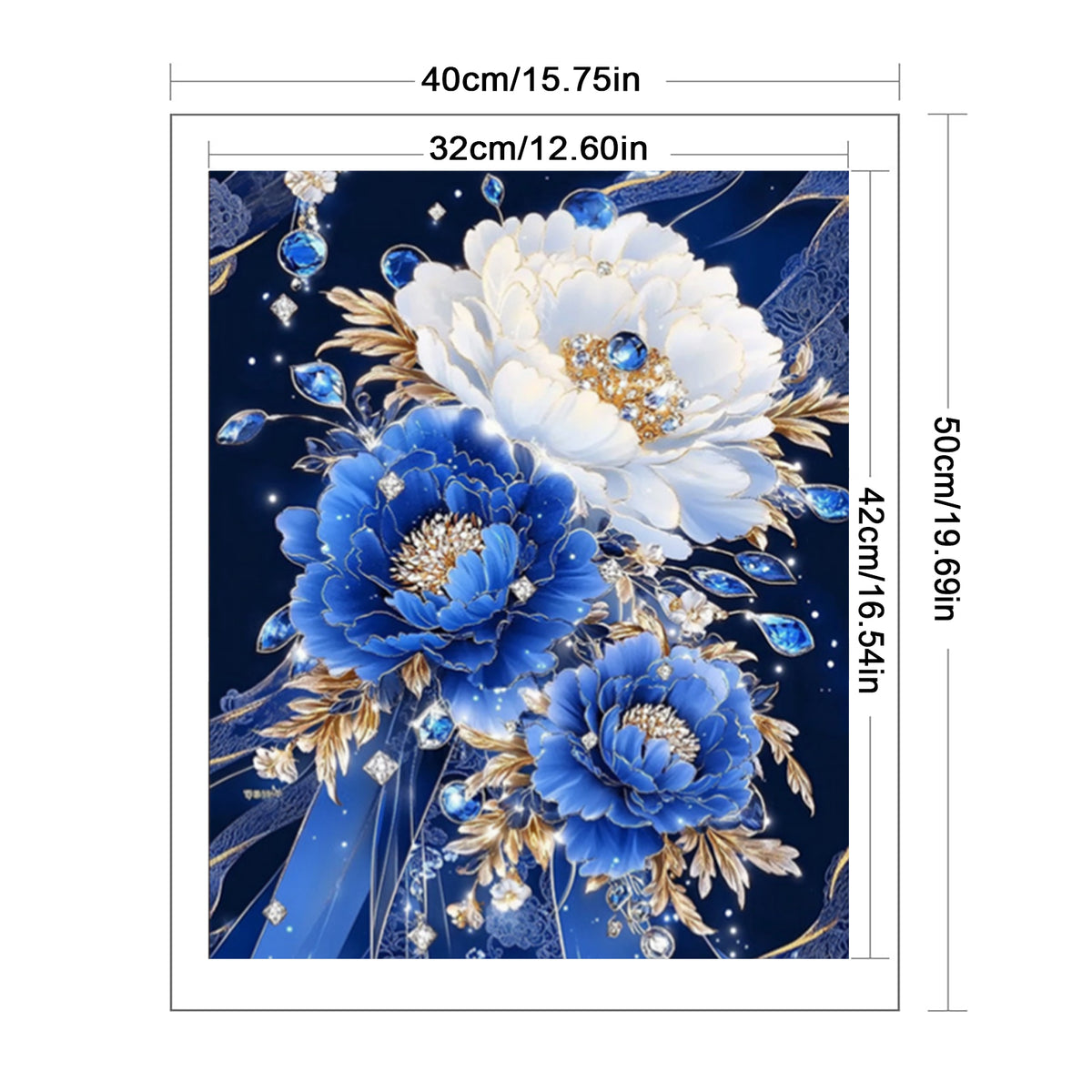 Blaue Kristall-Pfingstrosen – Vollständiges 11CT gezähltes Kreuzstichset 40*50CM – Huacan