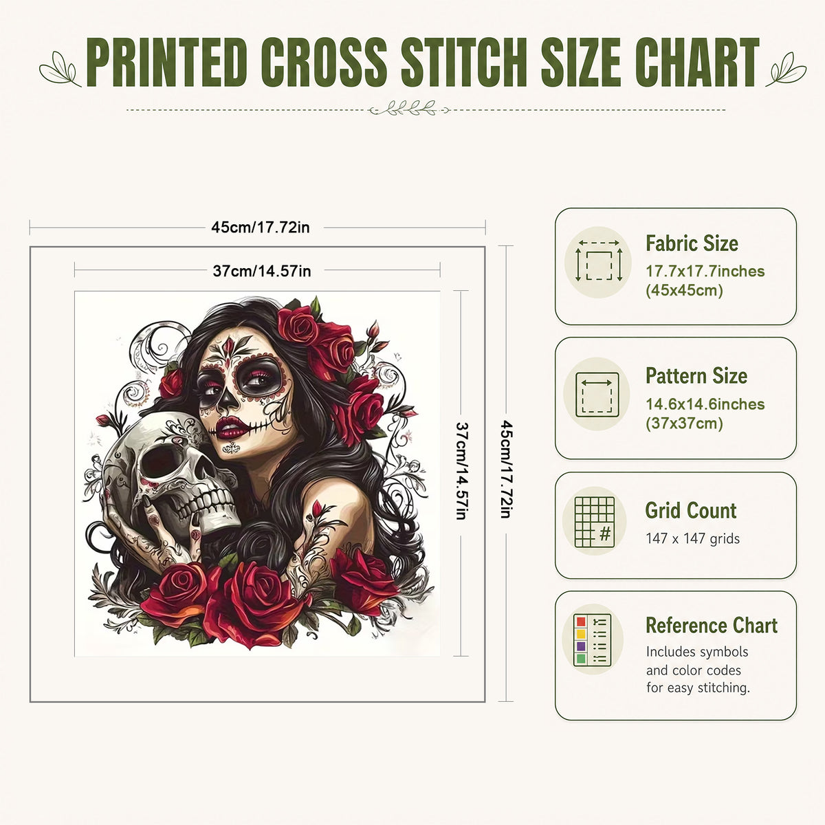 Untote Rosen-Dame - Vollständiges 11CT Stempel-Kreuzstich-Set 45x45CM - Huacan