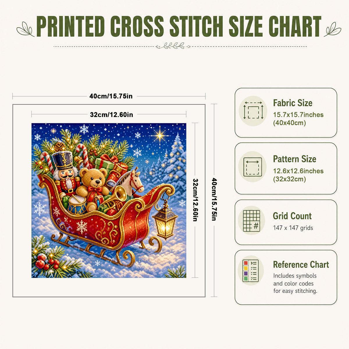 Christmas Toy Sleigh - Full 11CT Stamped Cross Stitch 40x40CM - Yishu
