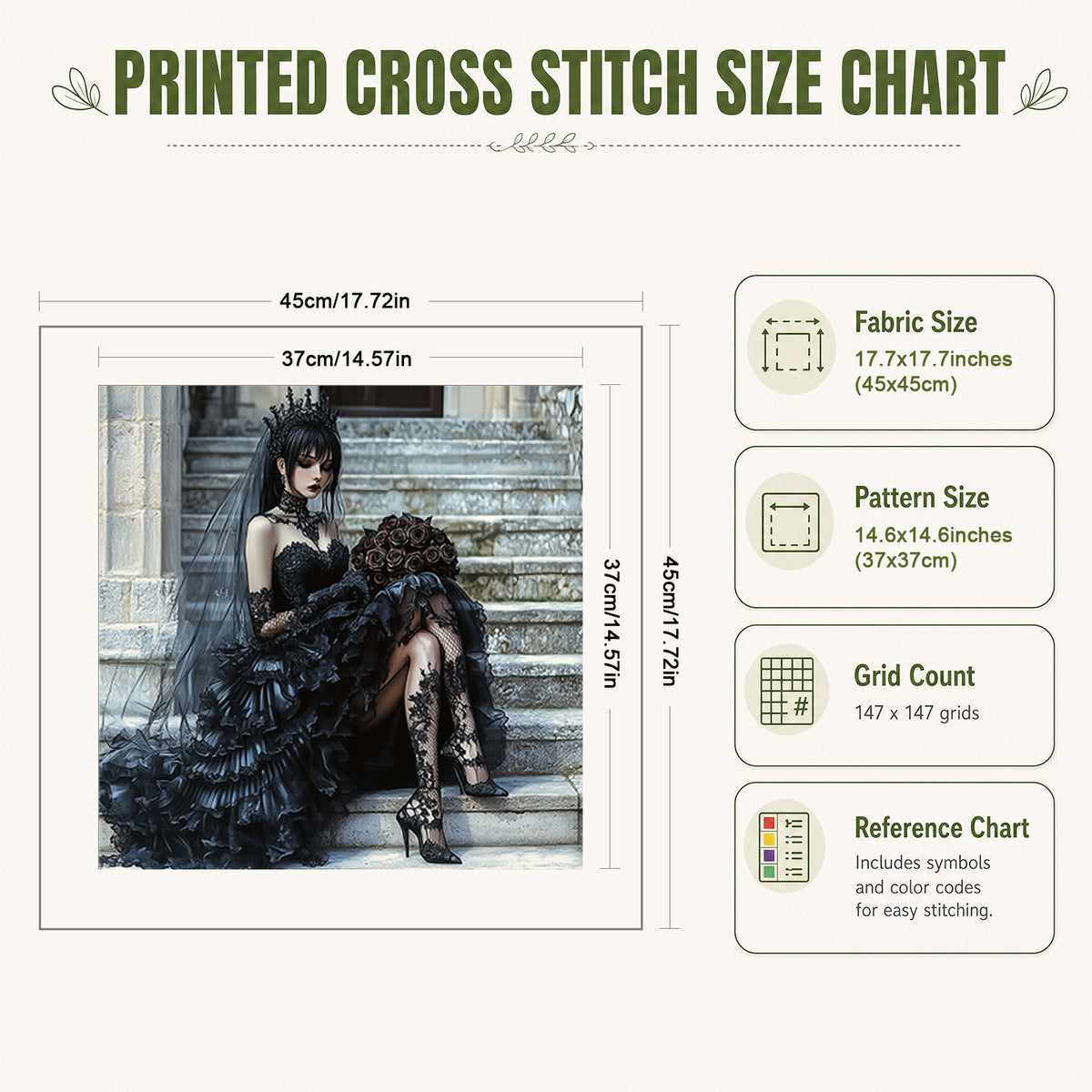 Dark Gothic Queen - Full 11CT Stamped Cross Stitch 45x45CM - Huacan