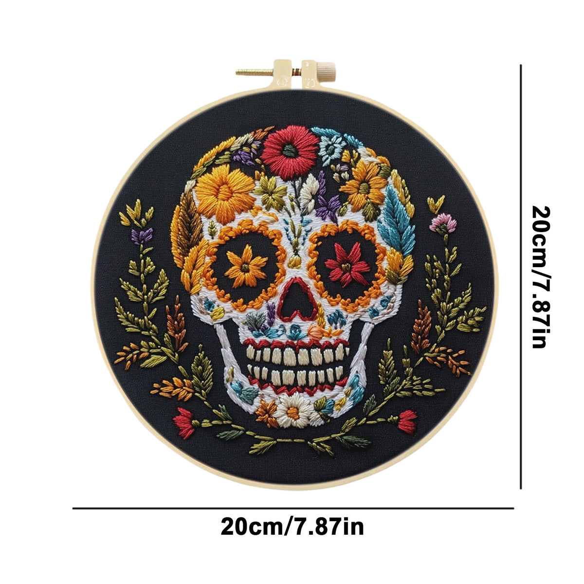 Wildflower Skull - DIY Embroidery Cross Stitch Kit with Pattern Cotton Threads Needles Hoop 30×30CM/11.81×11.81in