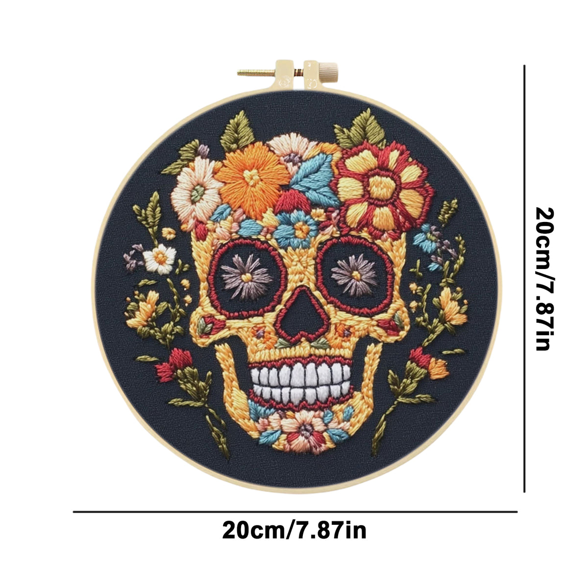 Golden Skull - DIY Embroidery Cross Stitch Kit with Pattern Cotton Threads Needles Hoop 30×30CM/11.81×11.81in