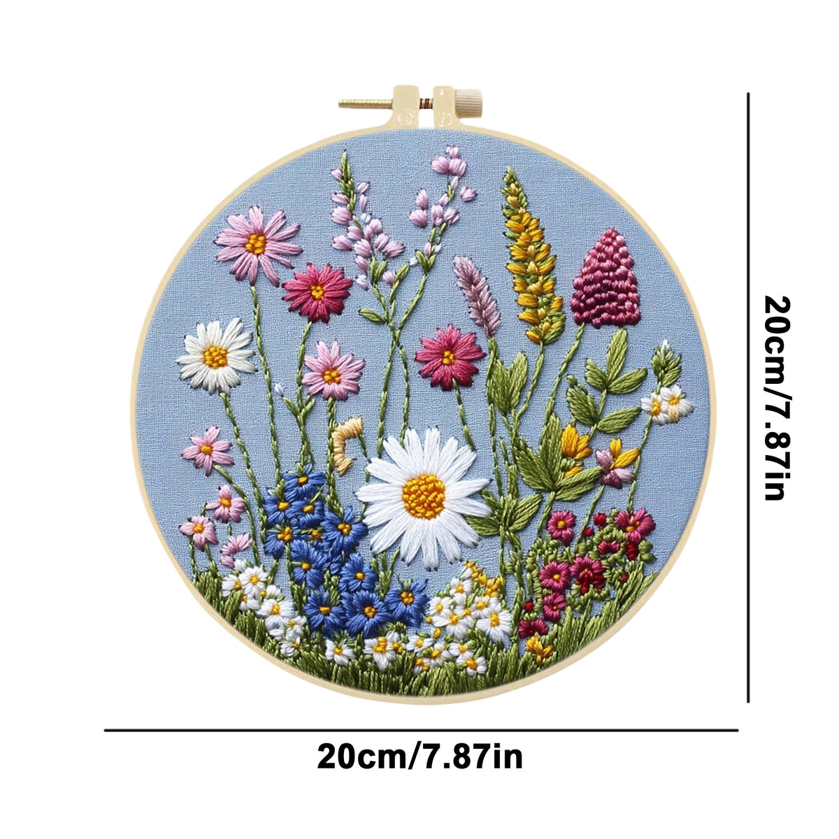 Pastel Floral - DIY Embroidery Cross Stitch Kit with Pattern Cotton Threads Needles Hoop 30×30CM/11.81×11.81in