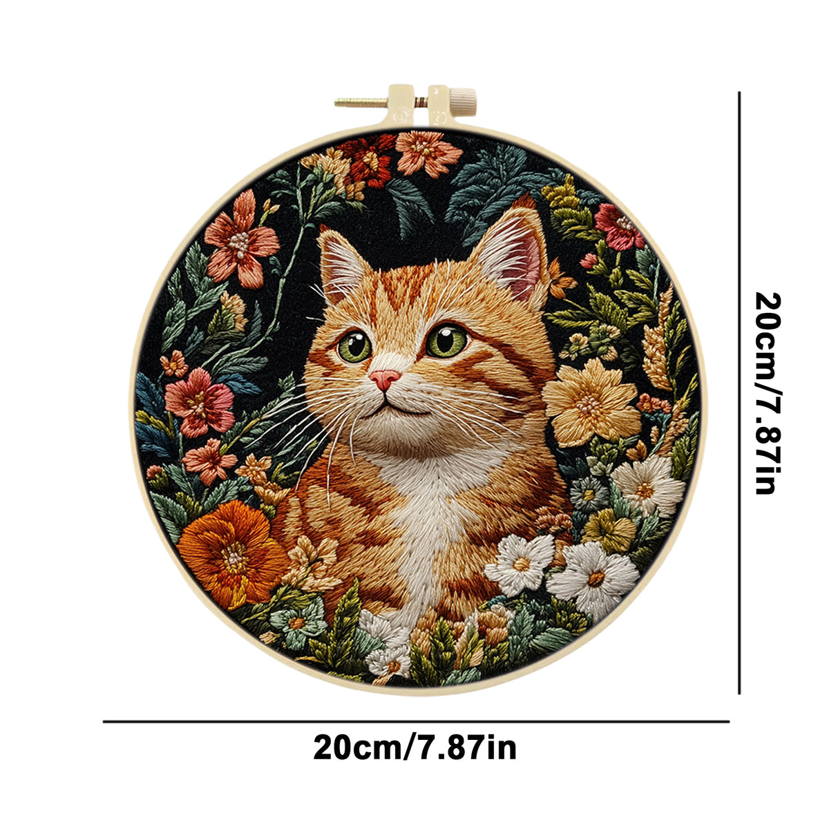 Floral Tabby - DIY Embroidery Cross Stitch Kit with Pattern Cotton Threads Needles Hoop 30×30CM/11.81×11.81in
