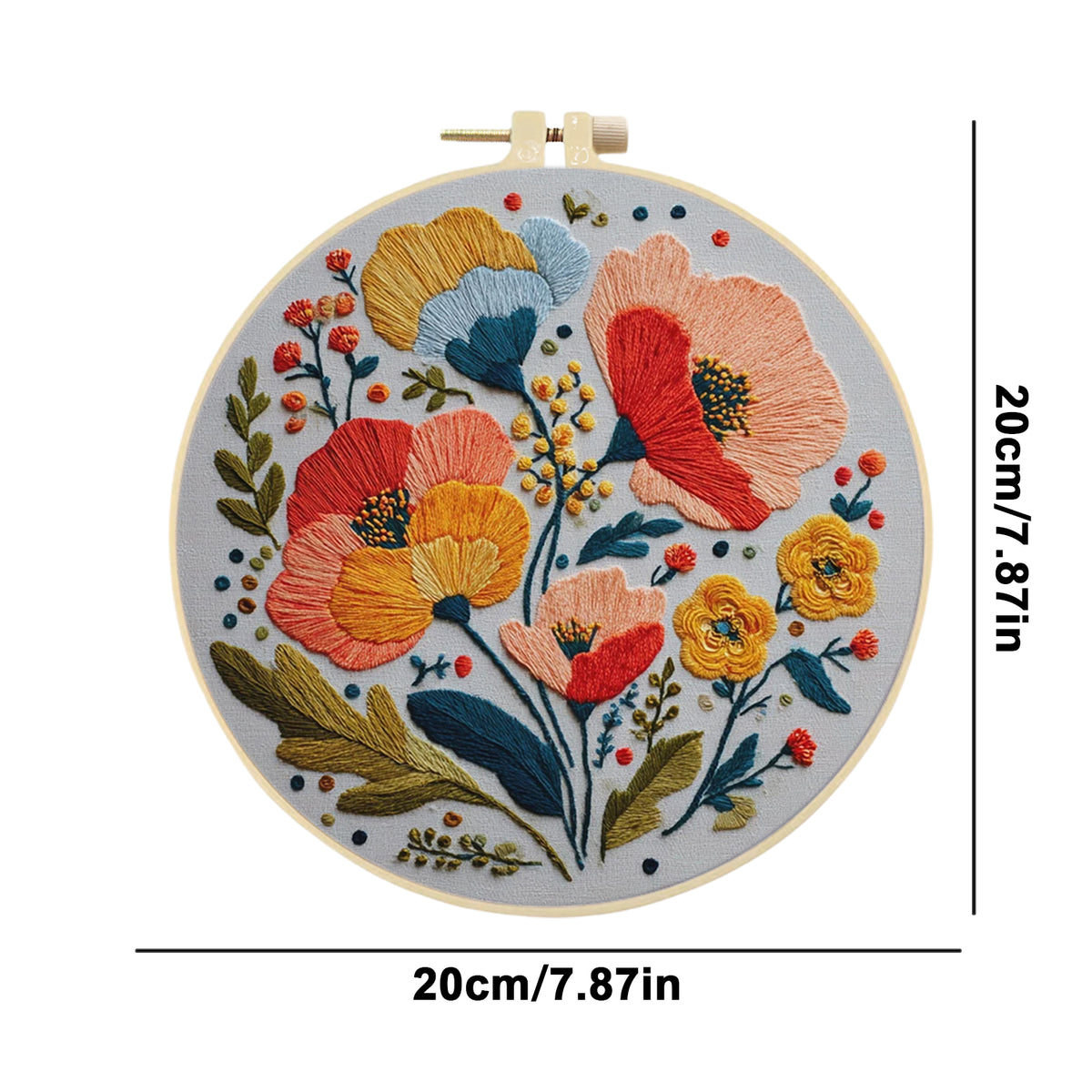 Poppy Blooms - DIY Embroidery Cross Stitch Kit with Pattern Cotton Threads Needles Hoop 30×30CM/11.81×11.81in
