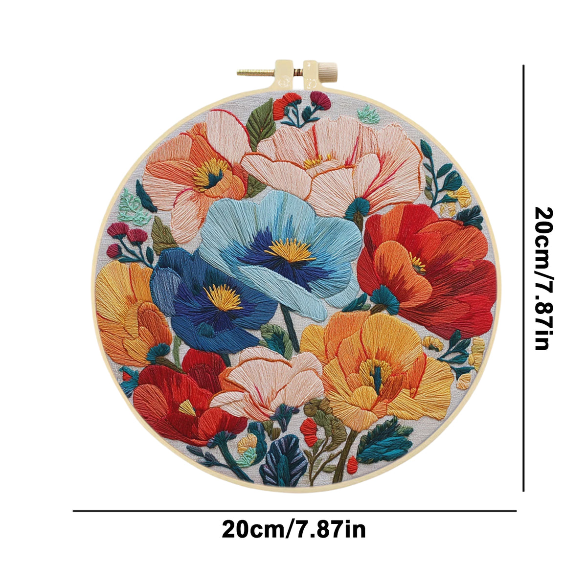 Vivid Poppy - DIY Embroidery Cross Stitch Kit with Pattern Cotton Threads Needles Hoop 30×30CM/11.81×11.81in