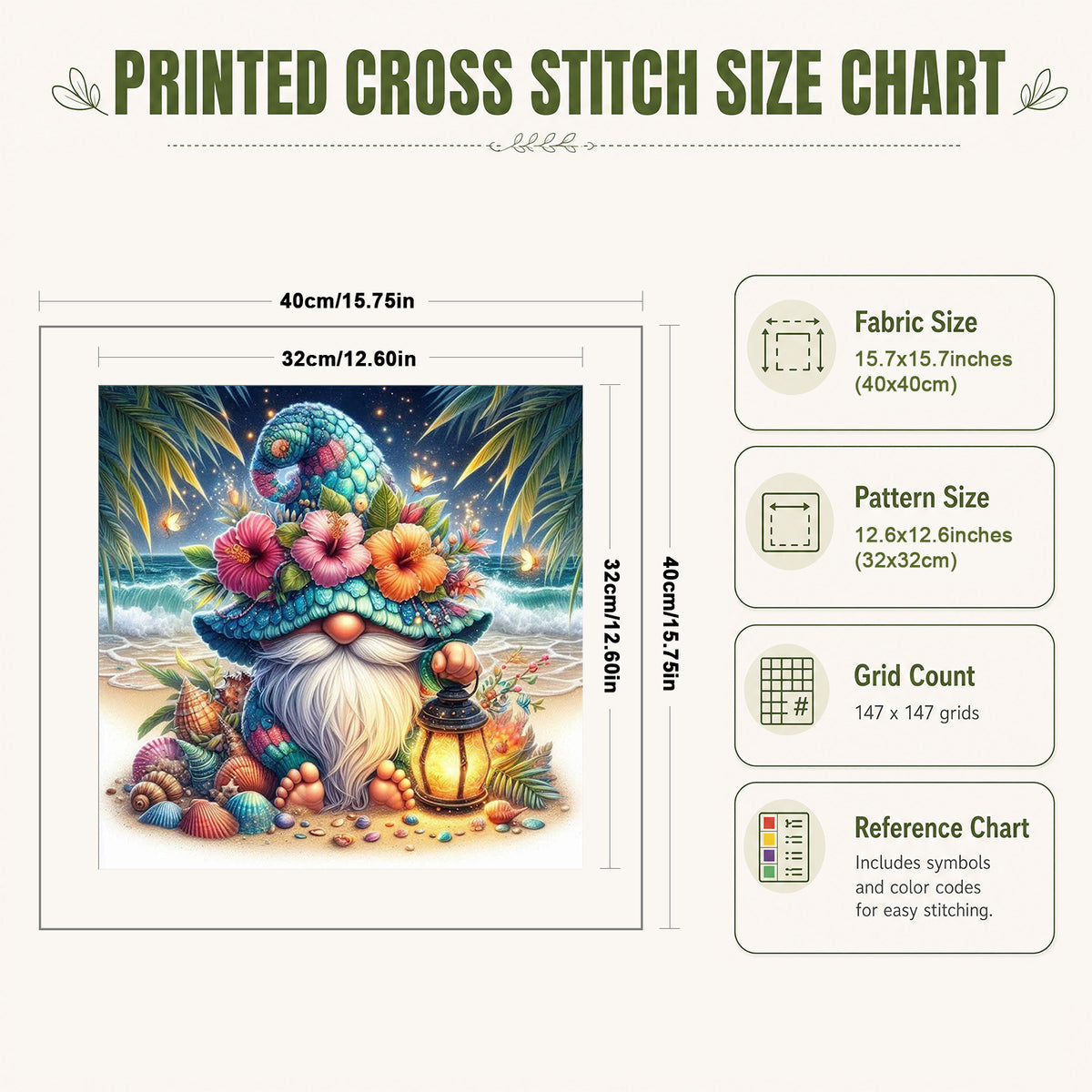Seashell Gnome - Full 11CT Stamped Cross Stitch 40x40CM - Huacan