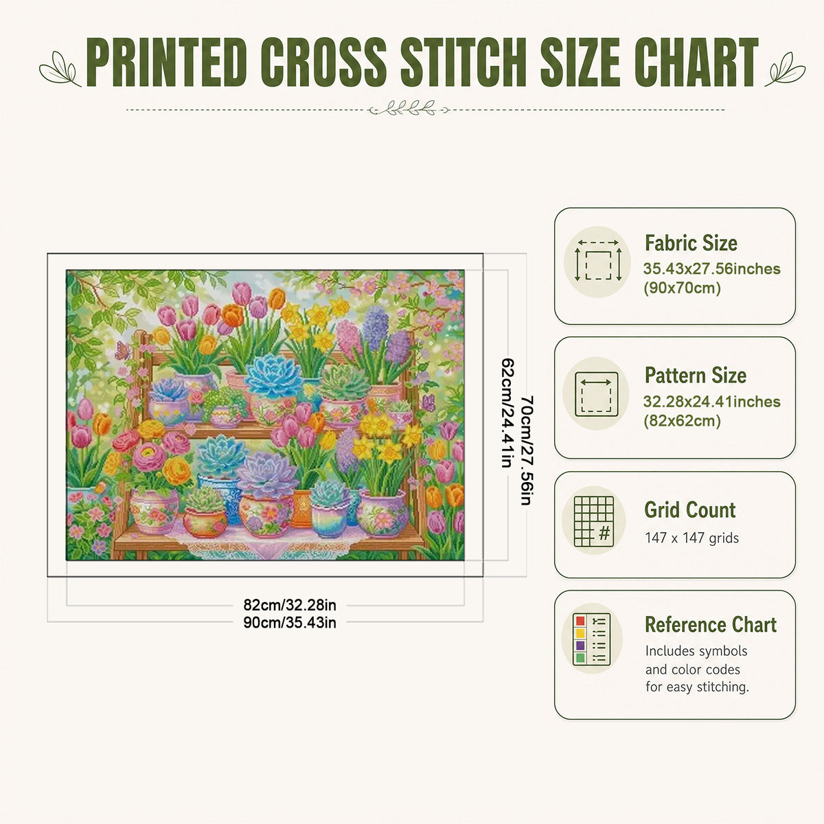 Succulent Plant - Full 11CT Stamped Cross Stitch 90x70CM - Mona Lisa