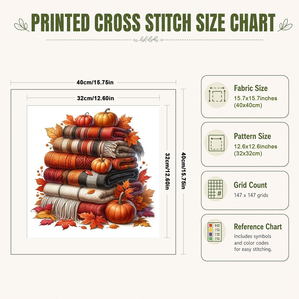 Autumn Knit Blanket - Full 11CT Stamped Cross Stitch 40x40CM - Huacan