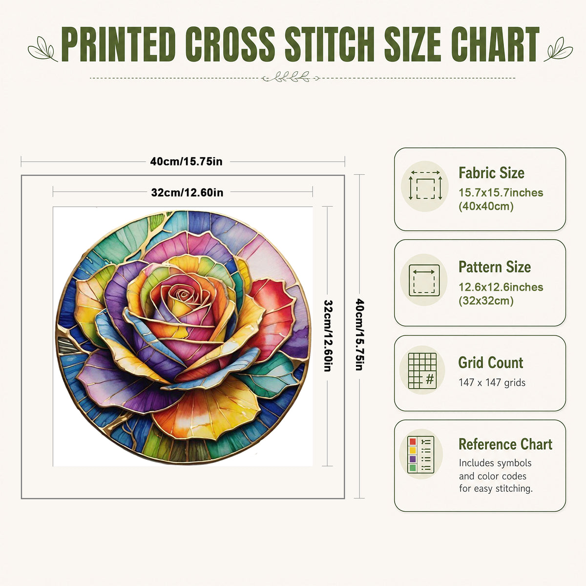 Colorful Glass Rose - Full 11CT Stamped Cross Stitch 40x40CM - Huacan
