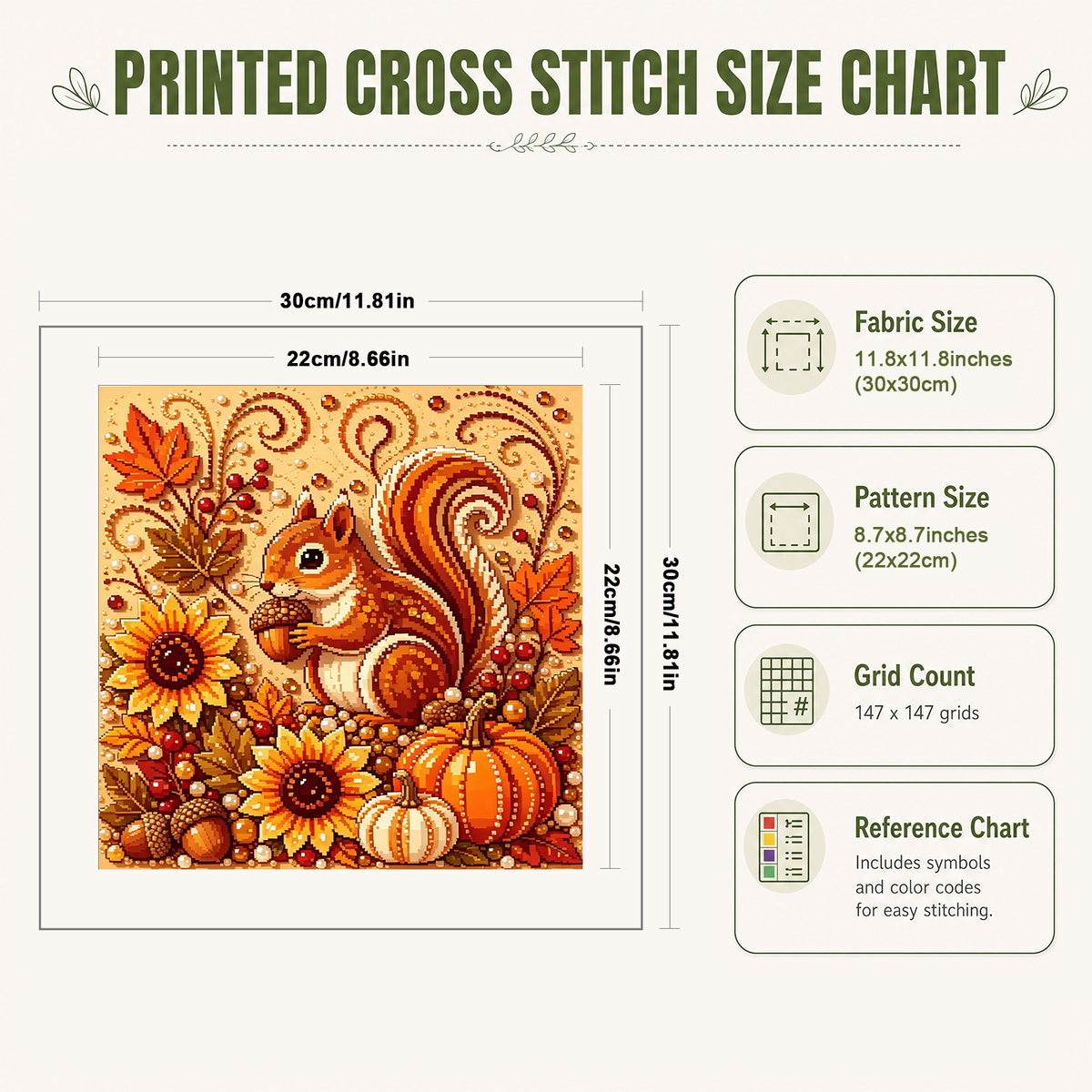 Autumn Forest Squirrel - Full 14CT Stamped Cross Stitch 30x30CM - Huacan