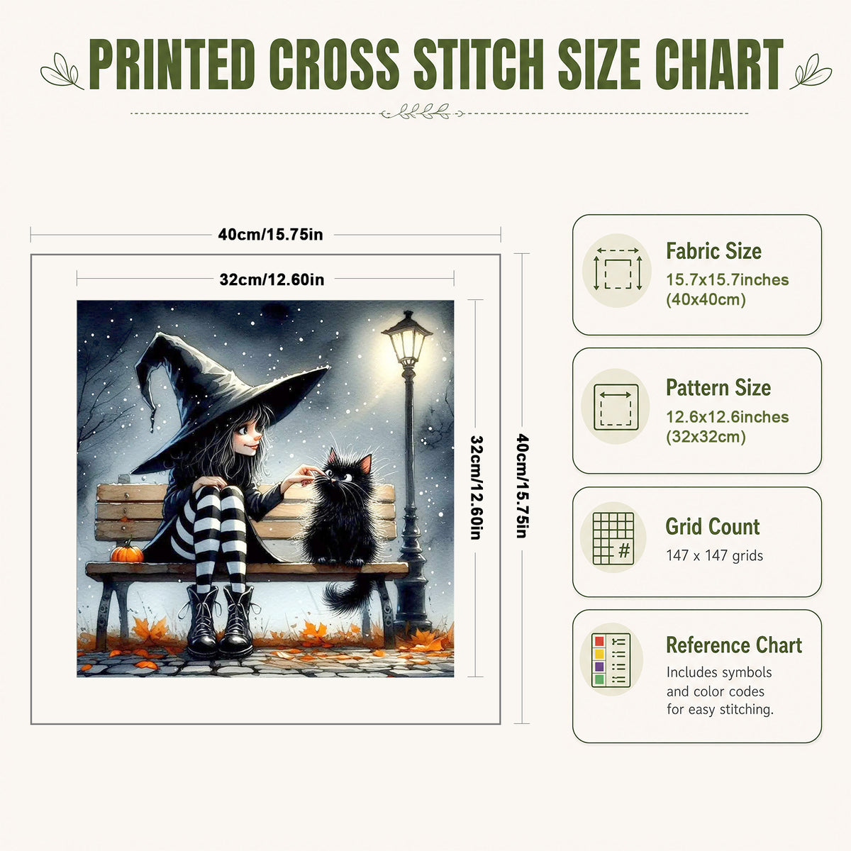 Witch Teasing Black Cat On Bench - Full 11CT Stamped Cross Stitch 40x40CM - Huacan