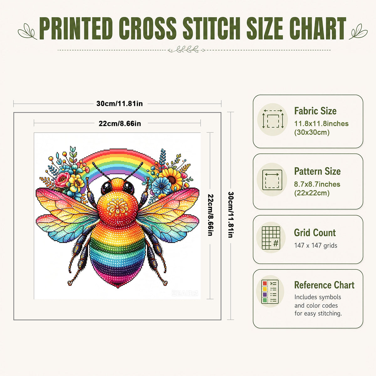 Rainbow Bee - Full 14CT Stamped Cross Stitch 30x30CM - Huacan