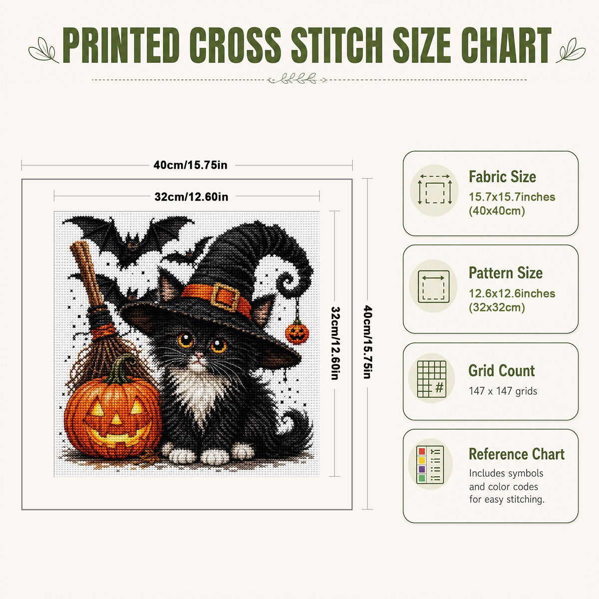 Black Cat And Pumpkin - Full 11CT Stamped Cross Stitch 40x40CM - Huacan
