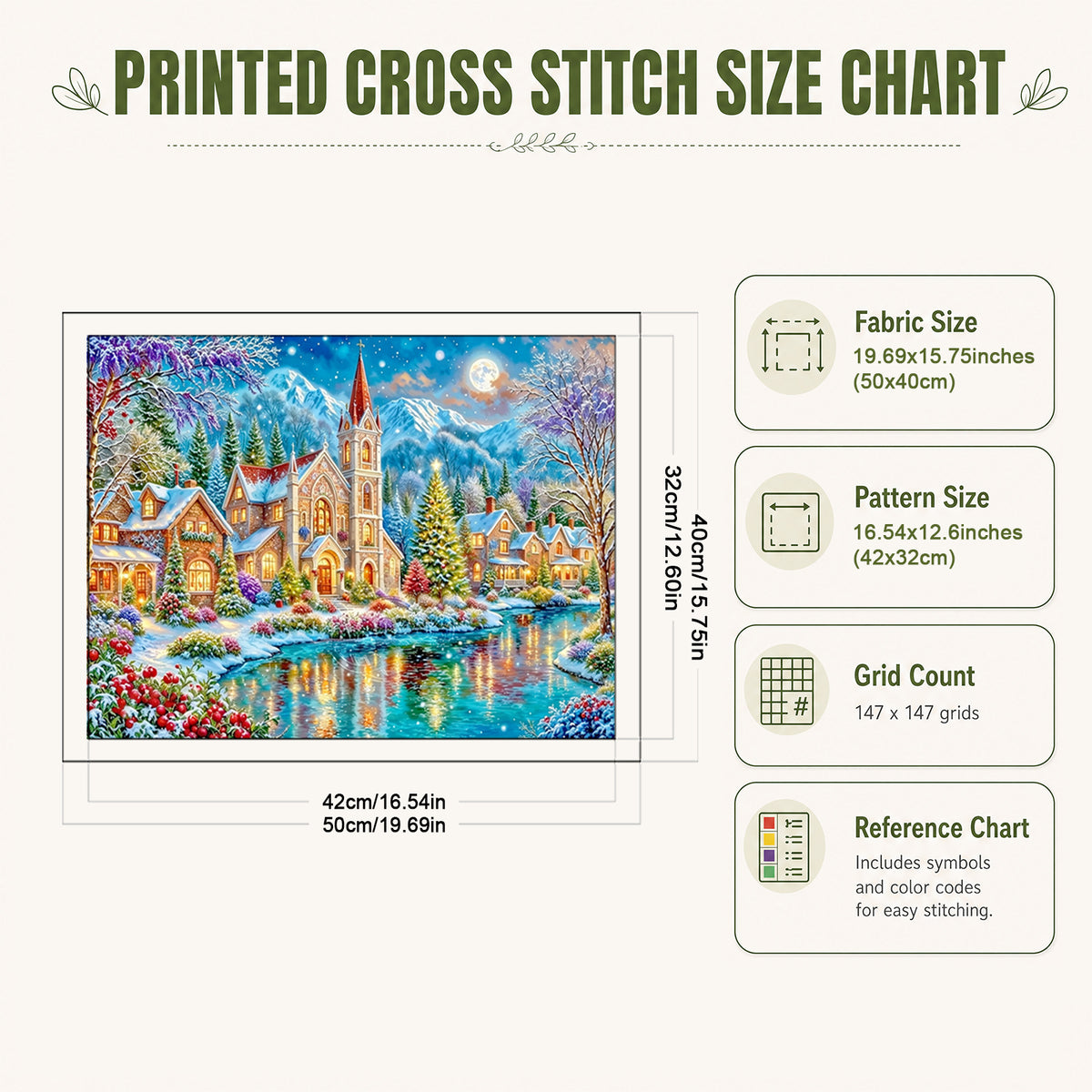Winter Town - Full 14CT Stamped Cross Stitch 50x40CM - Huacan