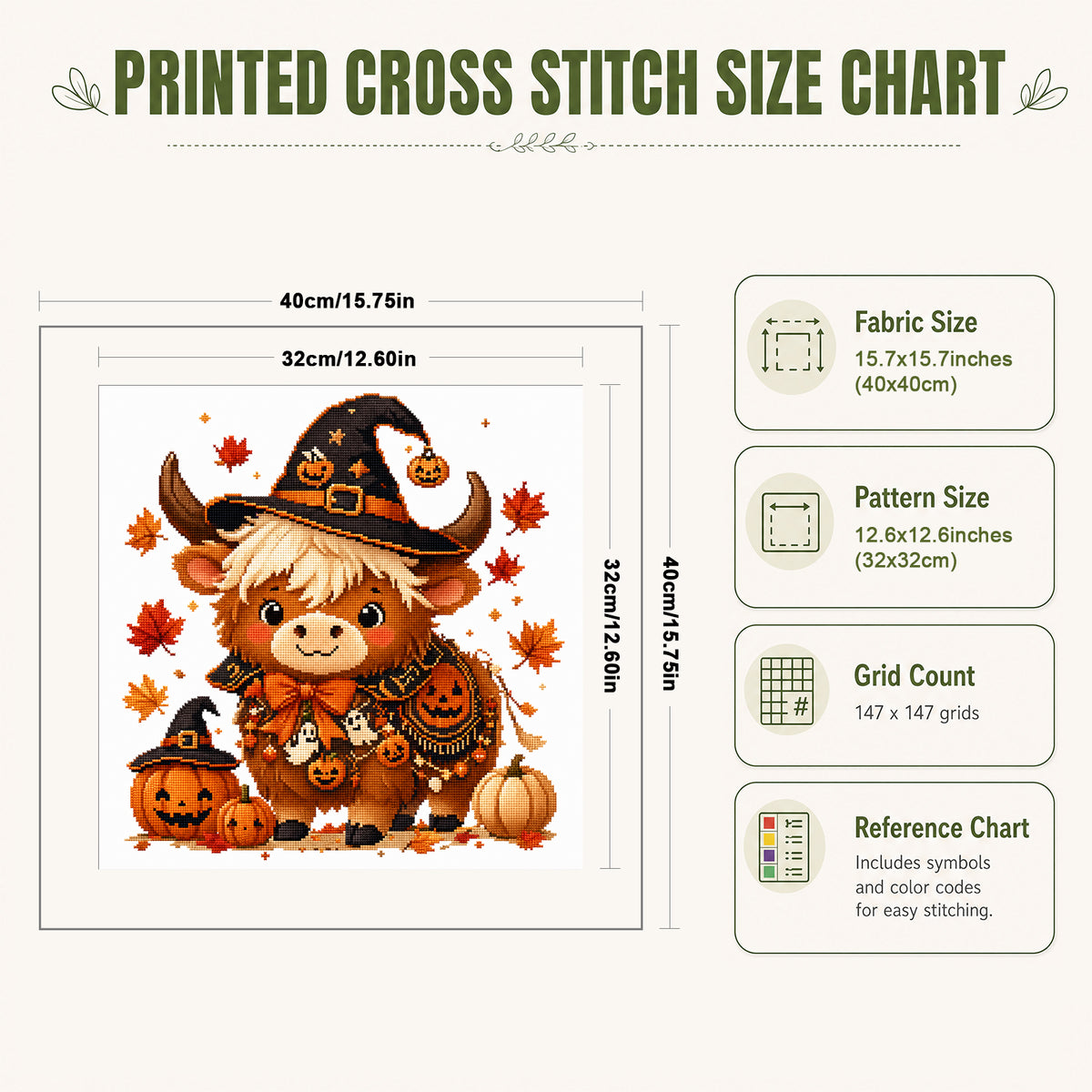 Pumpkin Cow - Full 11CT Stamped Cross Stitch 40x40CM - Huacan