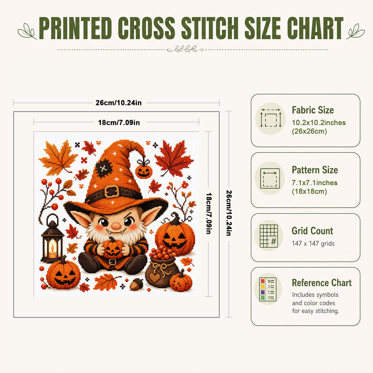 Halloween Gnome - Full 11CT Stamped Cross Stitch 26x26CM - Huacan