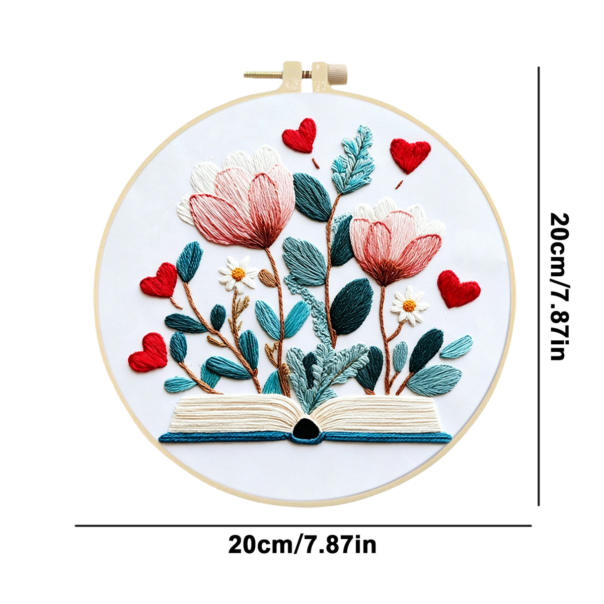 Heart Blossom - DIY Embroidery Cross Stitch Kit with Pattern Cotton Threads Needles Hoop 30×30CM/11.81×11.81in