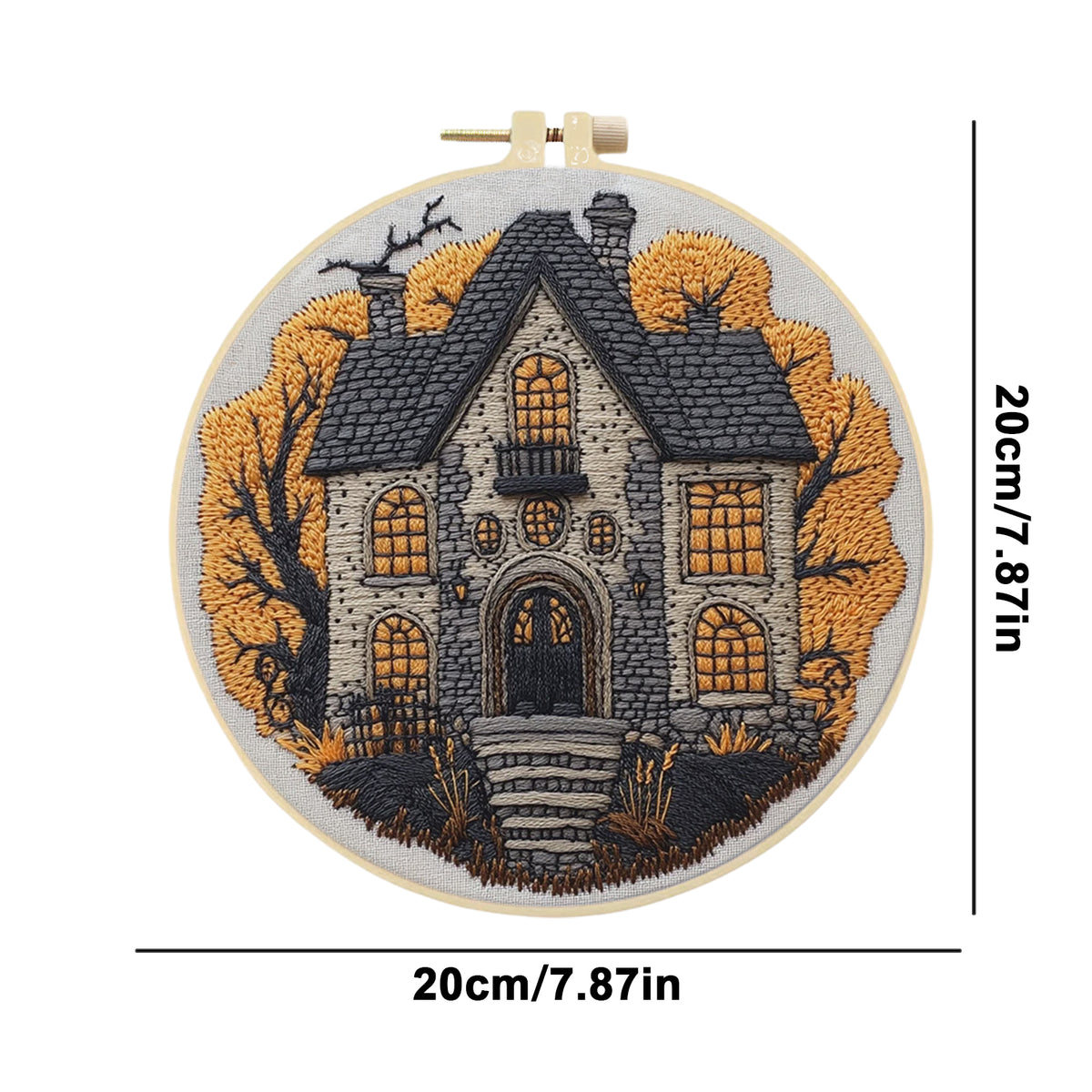 Autumn Manor - DIY Embroidery Cross Stitch Kit with Pattern Cotton Threads Needles Hoop 30×30CM/11.81×11.81in