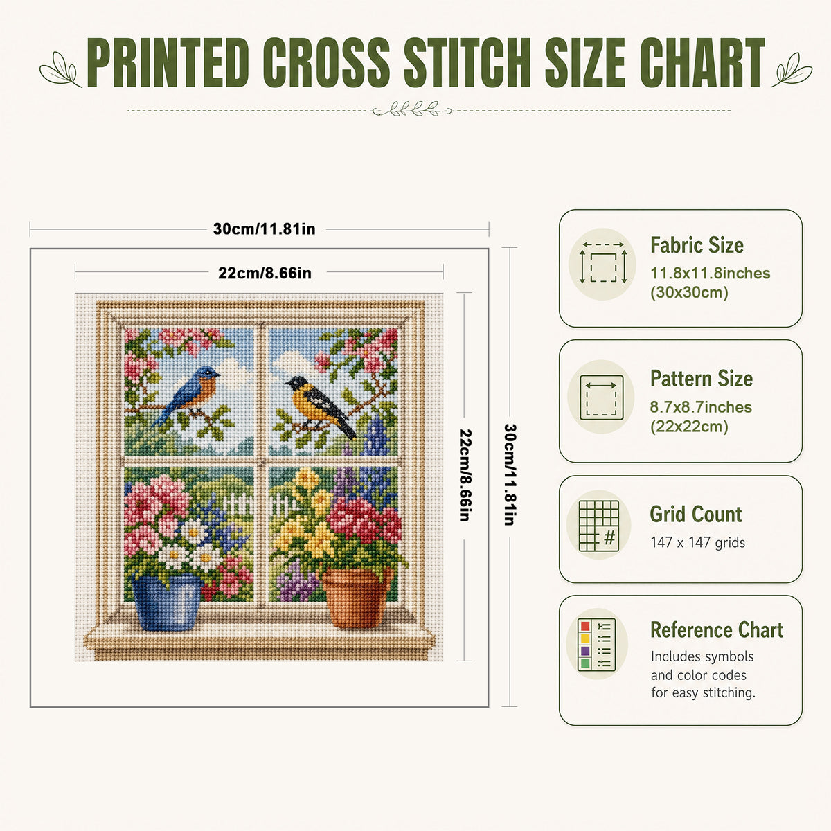 Spring Birds - Full 14CT Stamped Cross Stitch 30x30CM - Huacan