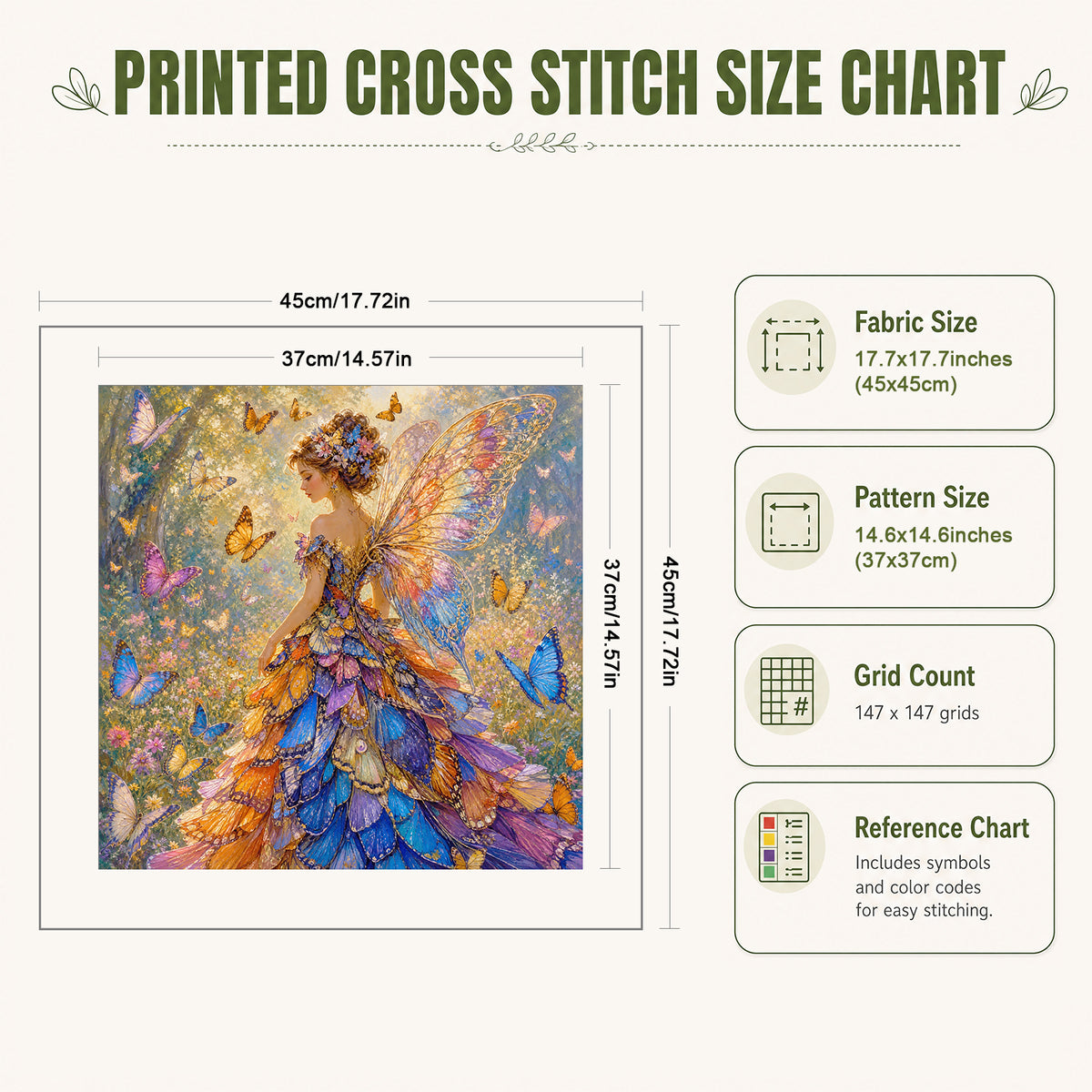 Butterfly Fairy - Full 11CT Stamped Cross Stitch 45x45CM - Huacan