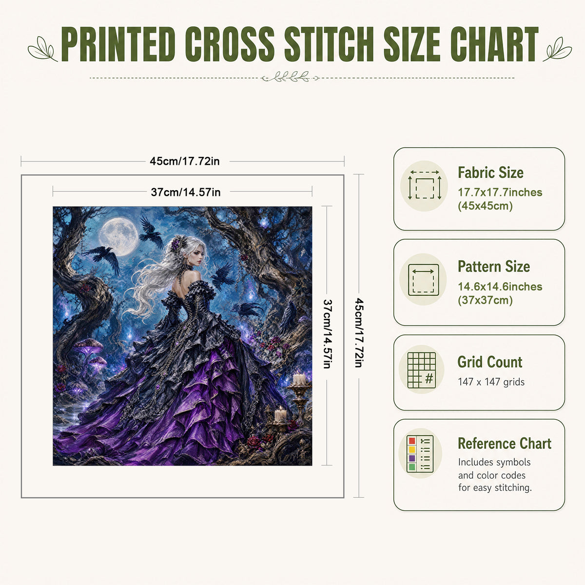 Gothic Raven - Full 11CT Stamped Cross Stitch 45x45CM - Huacan