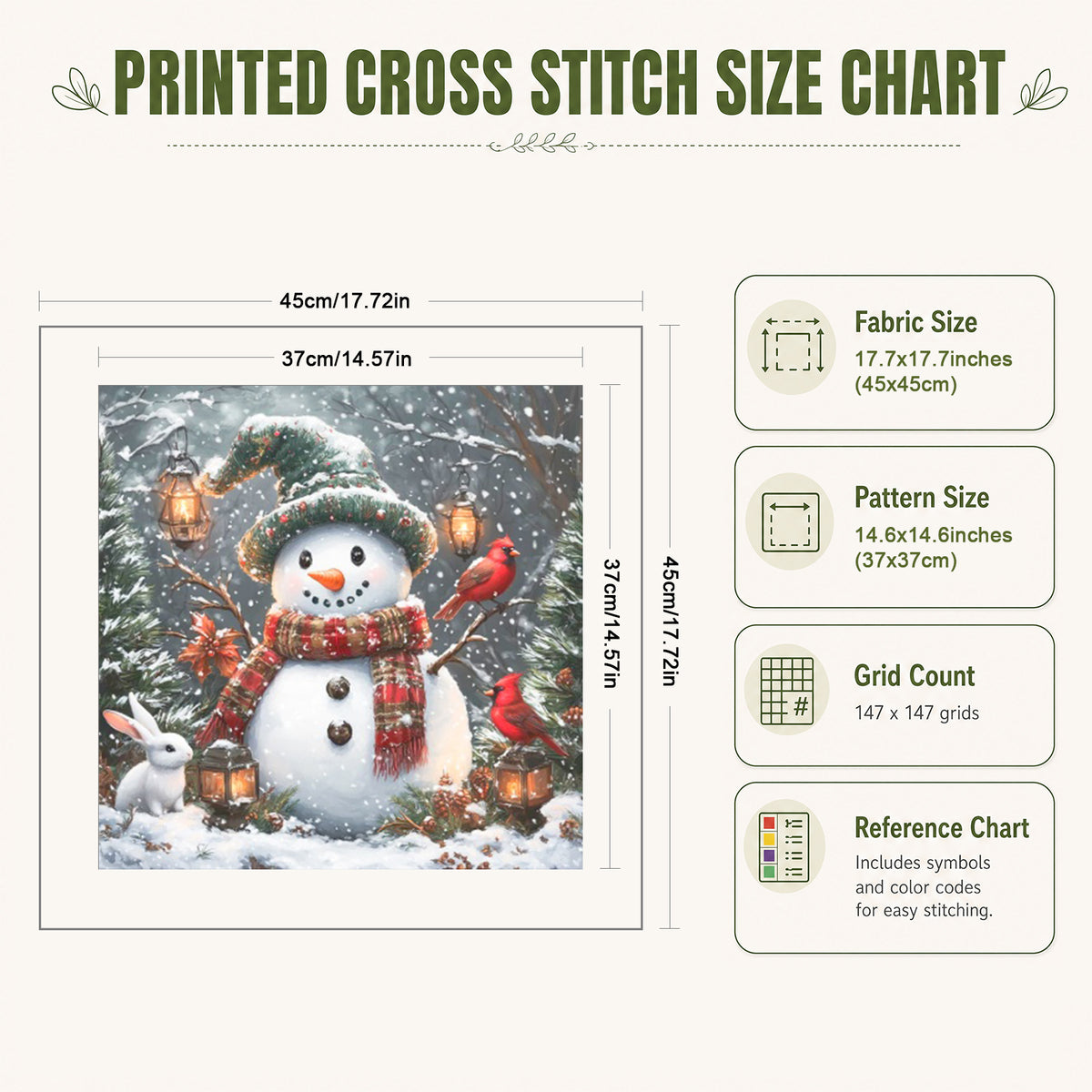 Snowman Winter Snow Scenery - Full 11CT Stamped Cross Stitch 45x45CM - Huacan