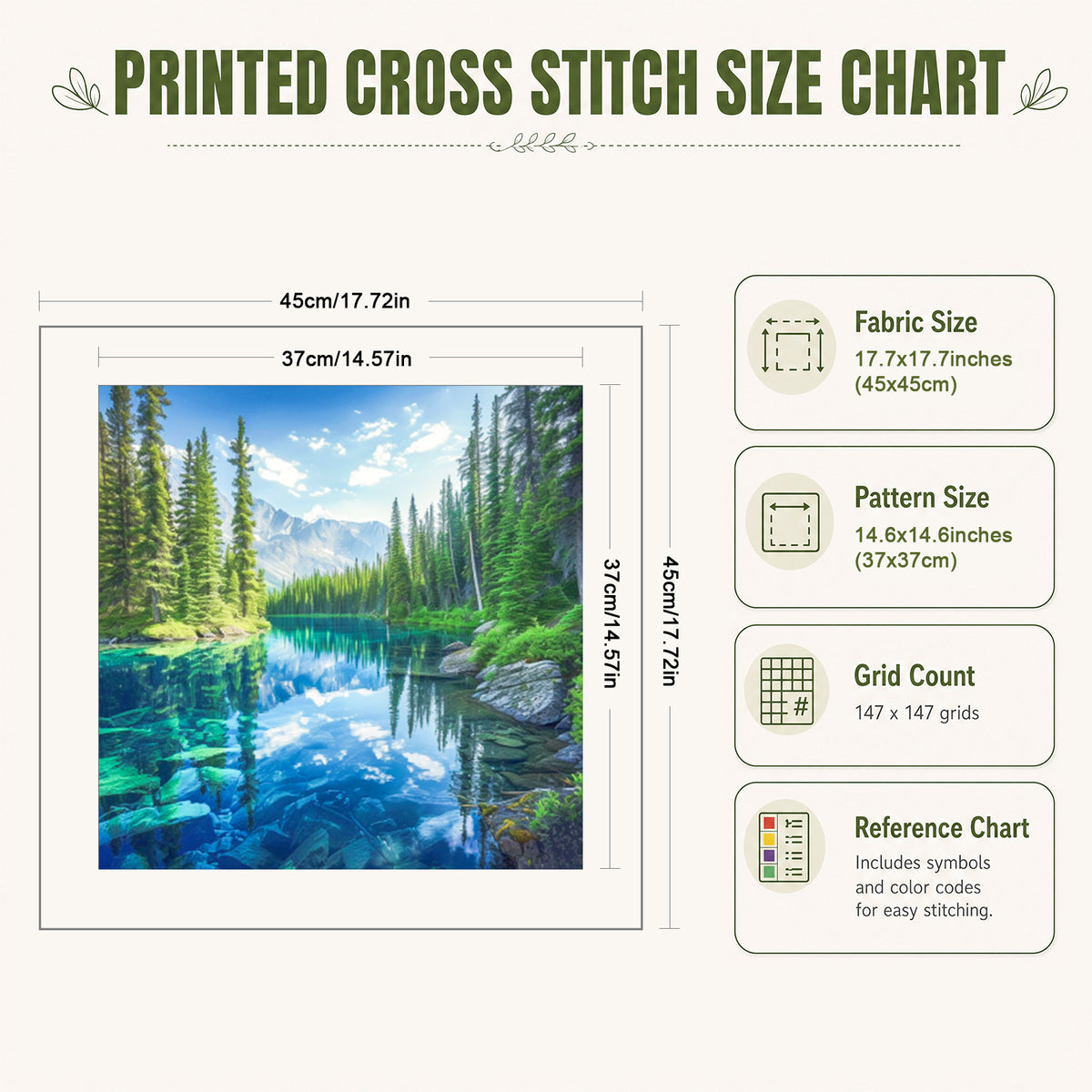 Mountain Lake Forest Natural Scenery - Full 11CT Stamped Cross Stitch 45x45CM - Huacan