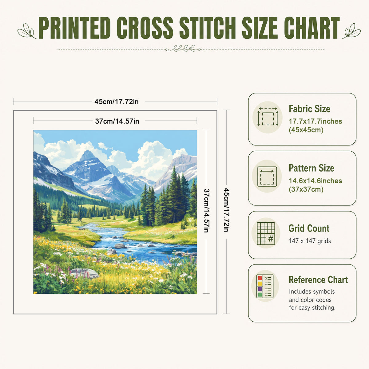 Valley Grassland Landscape - Full 11CT Stamped Cross Stitch 45x45CM - Huacan