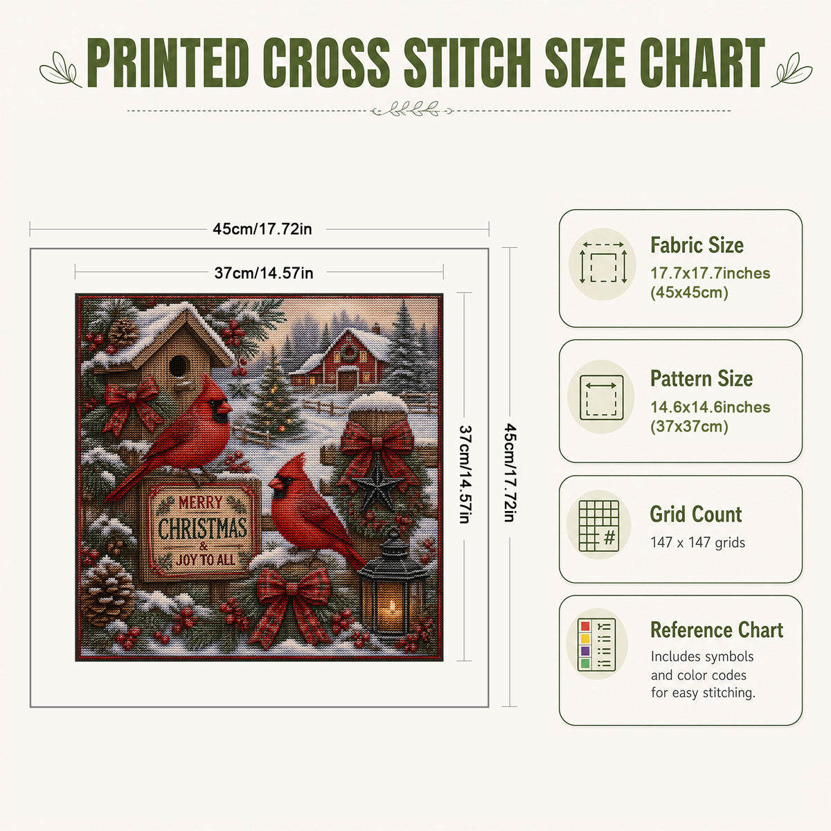 Red Bird In Snow Forest - Full 11CT Stamped Cross Stitch 45x45CM - Huacan