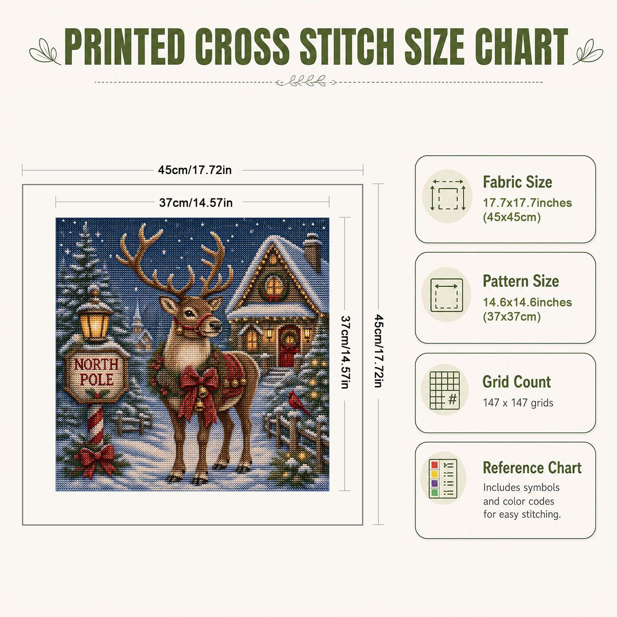 Arctic Elk - Full 11CT Stamped Cross Stitch 45x45CM - Huacan