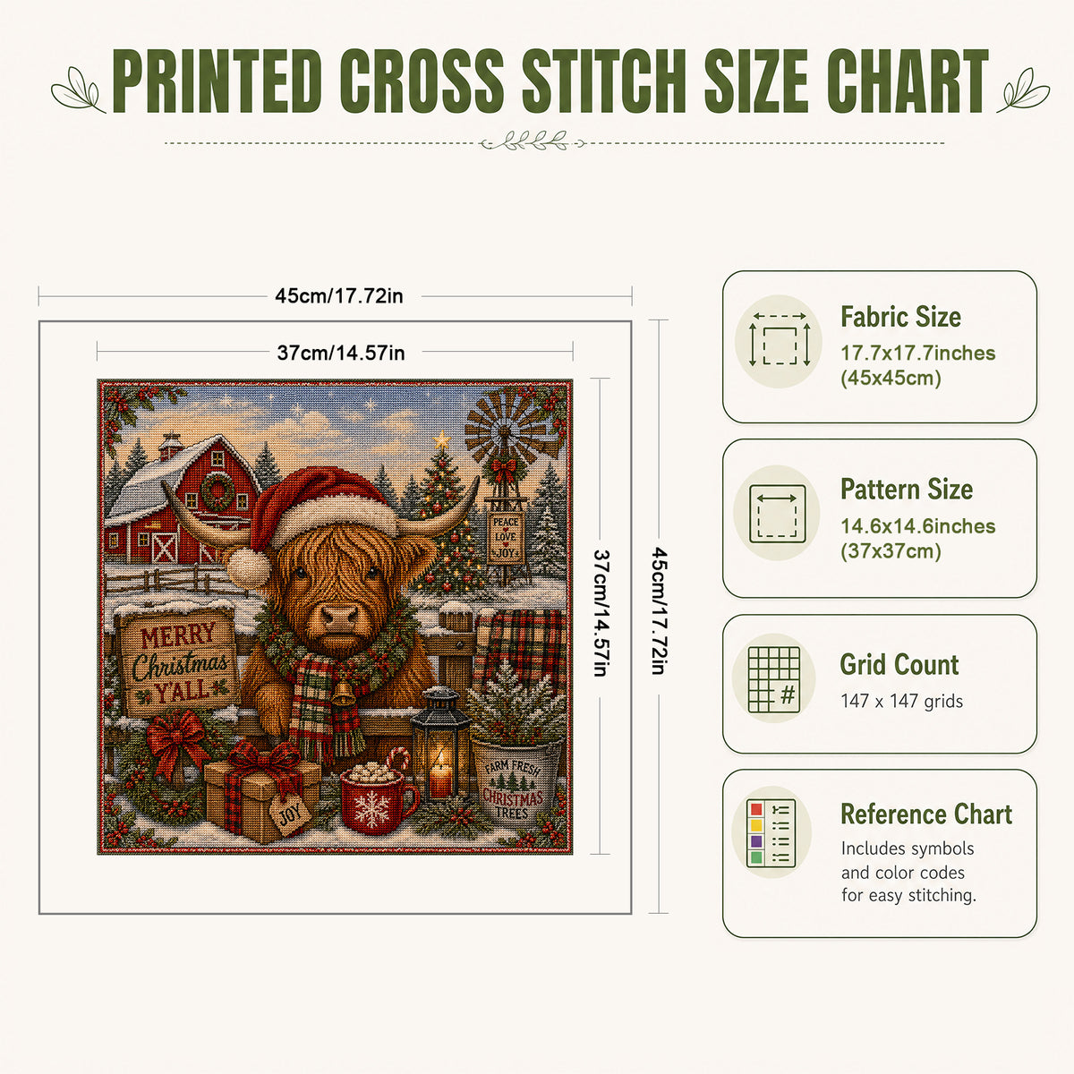 Farm Christmas - Full 11CT Stamped Cross Stitch 45x45CM - Huacan