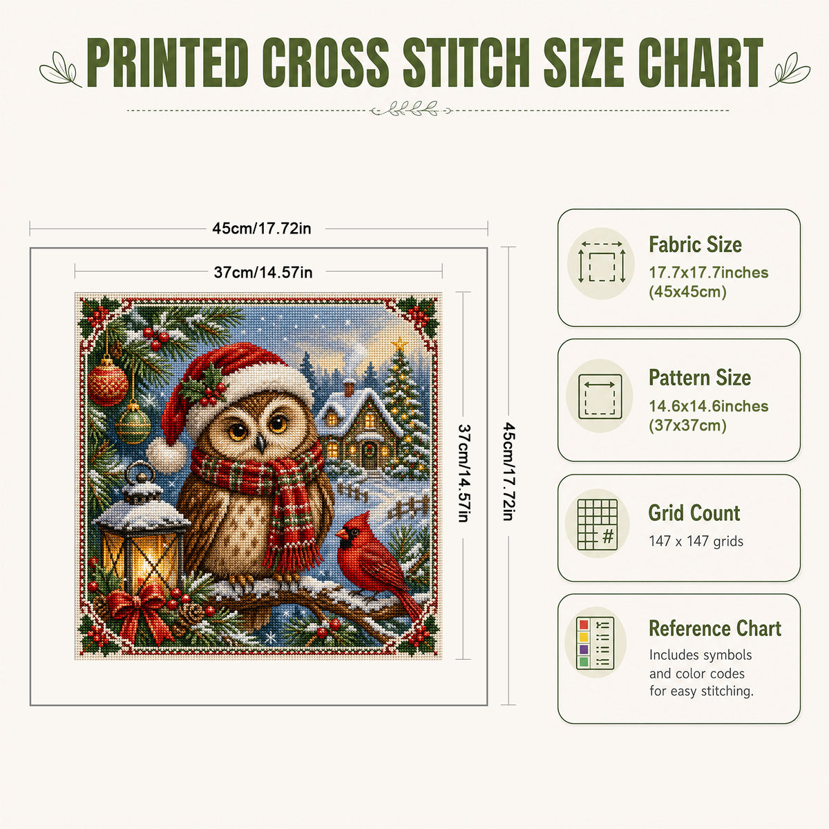 Owl In Winter Forest - Full 11CT Stamped Cross Stitch 45x45CM - Huacan