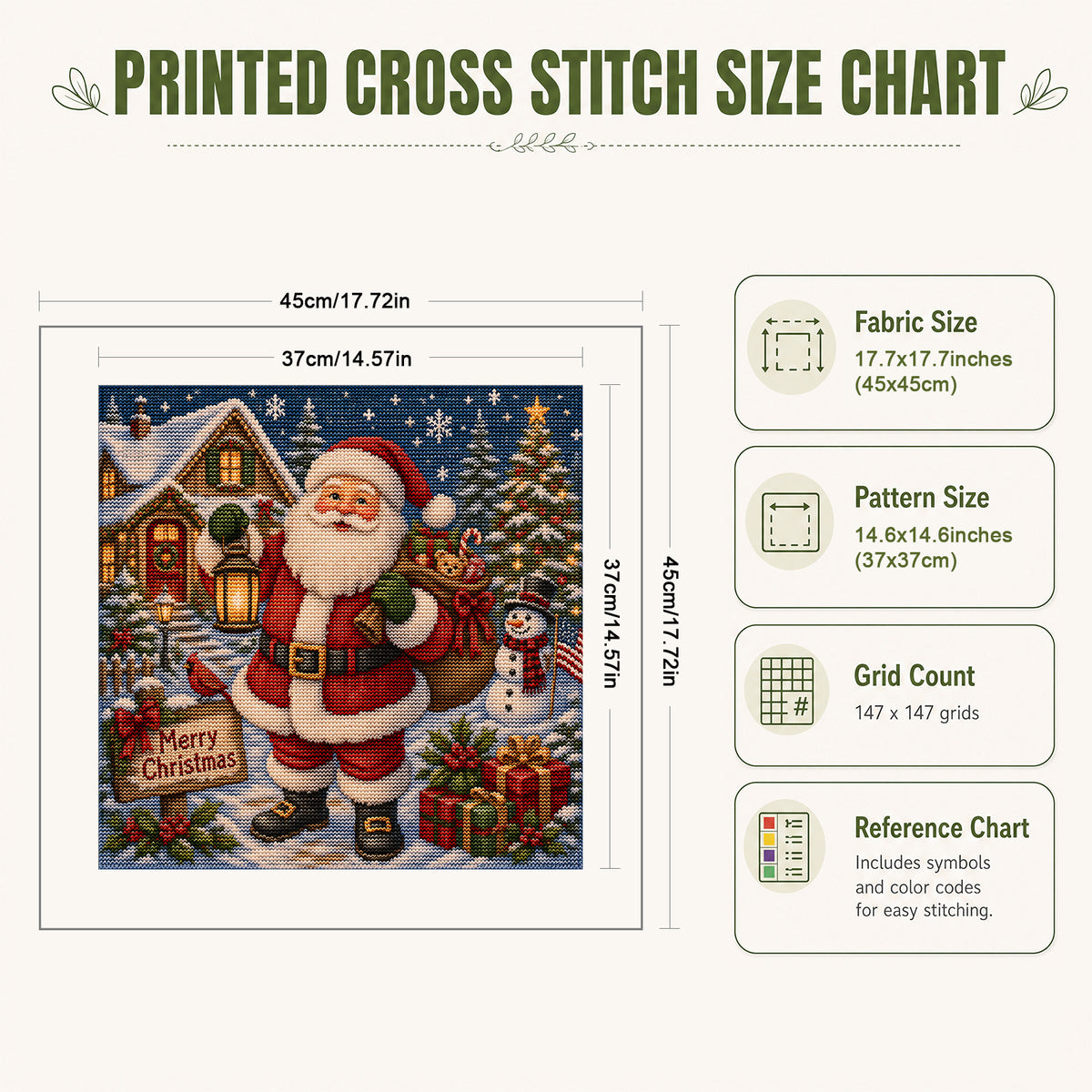 Santa Claus - Full 11CT Stamped Cross Stitch 45x45CM - Huacan