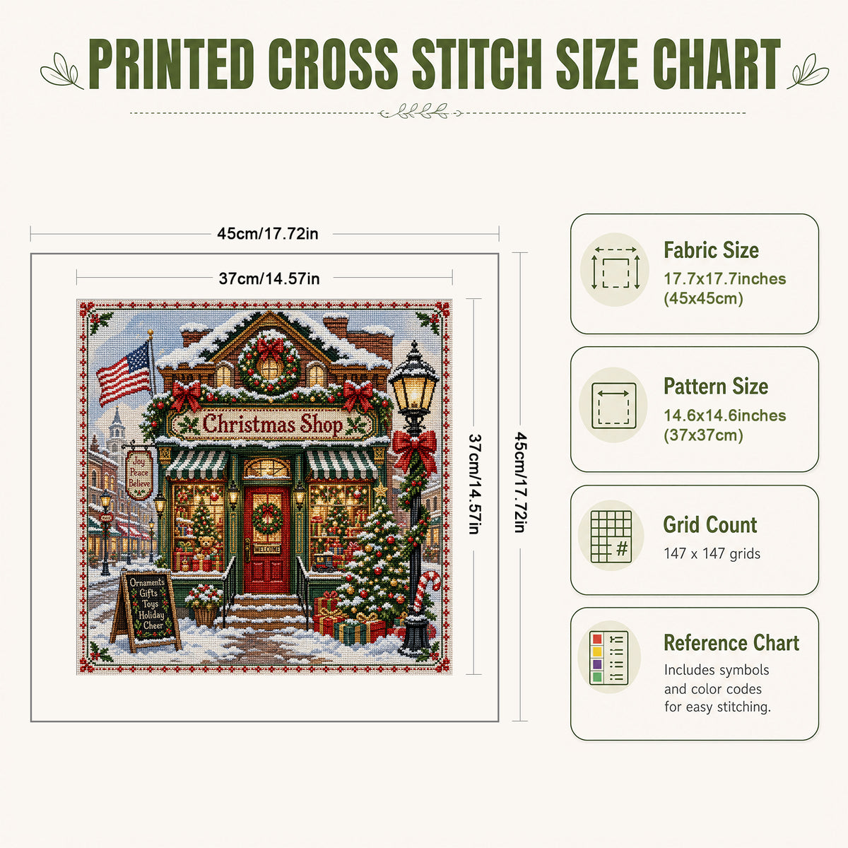 Christmas Shop - Full 11CT Stamped Cross Stitch 45x45CM - Huacan