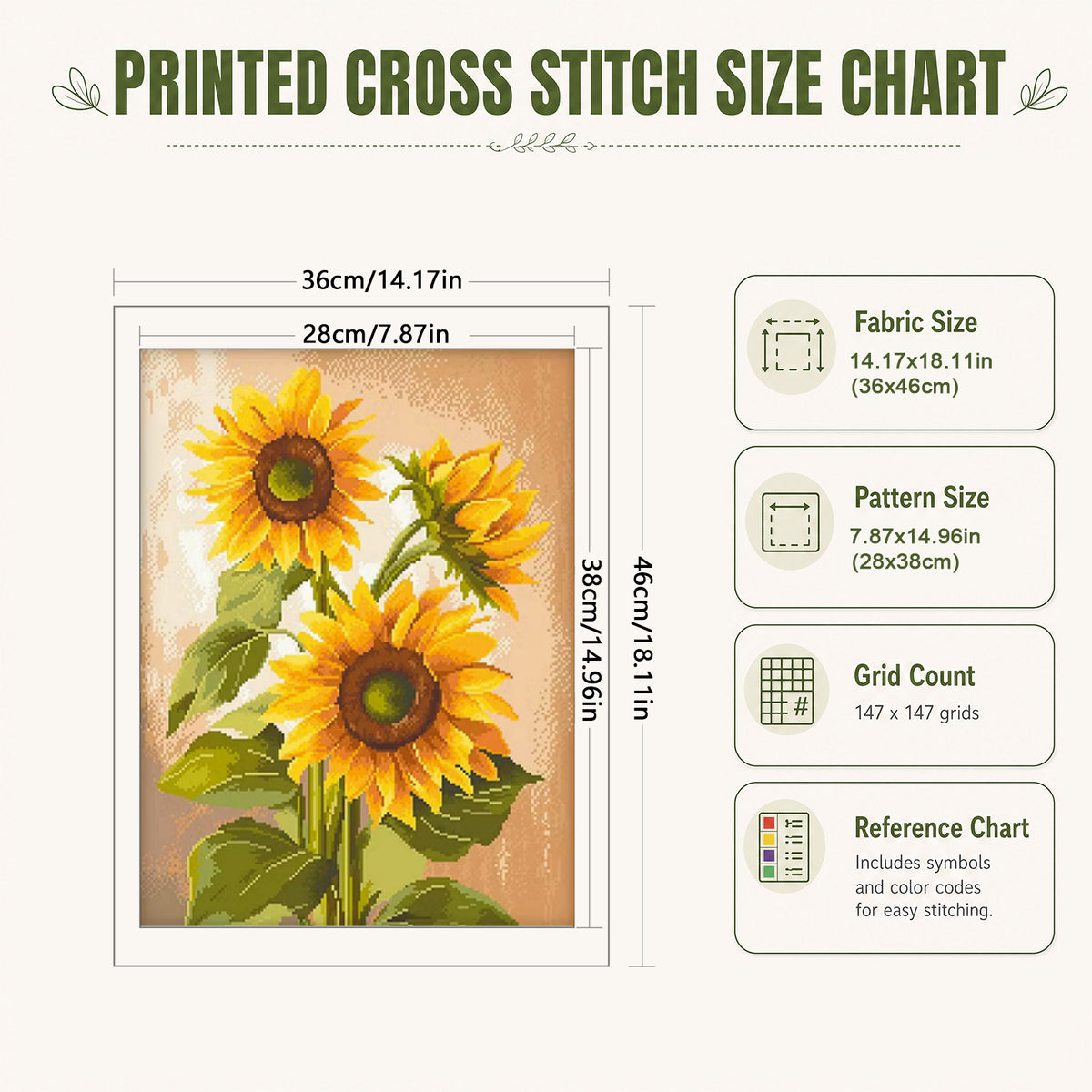 Sunflower - Full 14CT Stamped Cross Stitch 36x46CM - Cherish