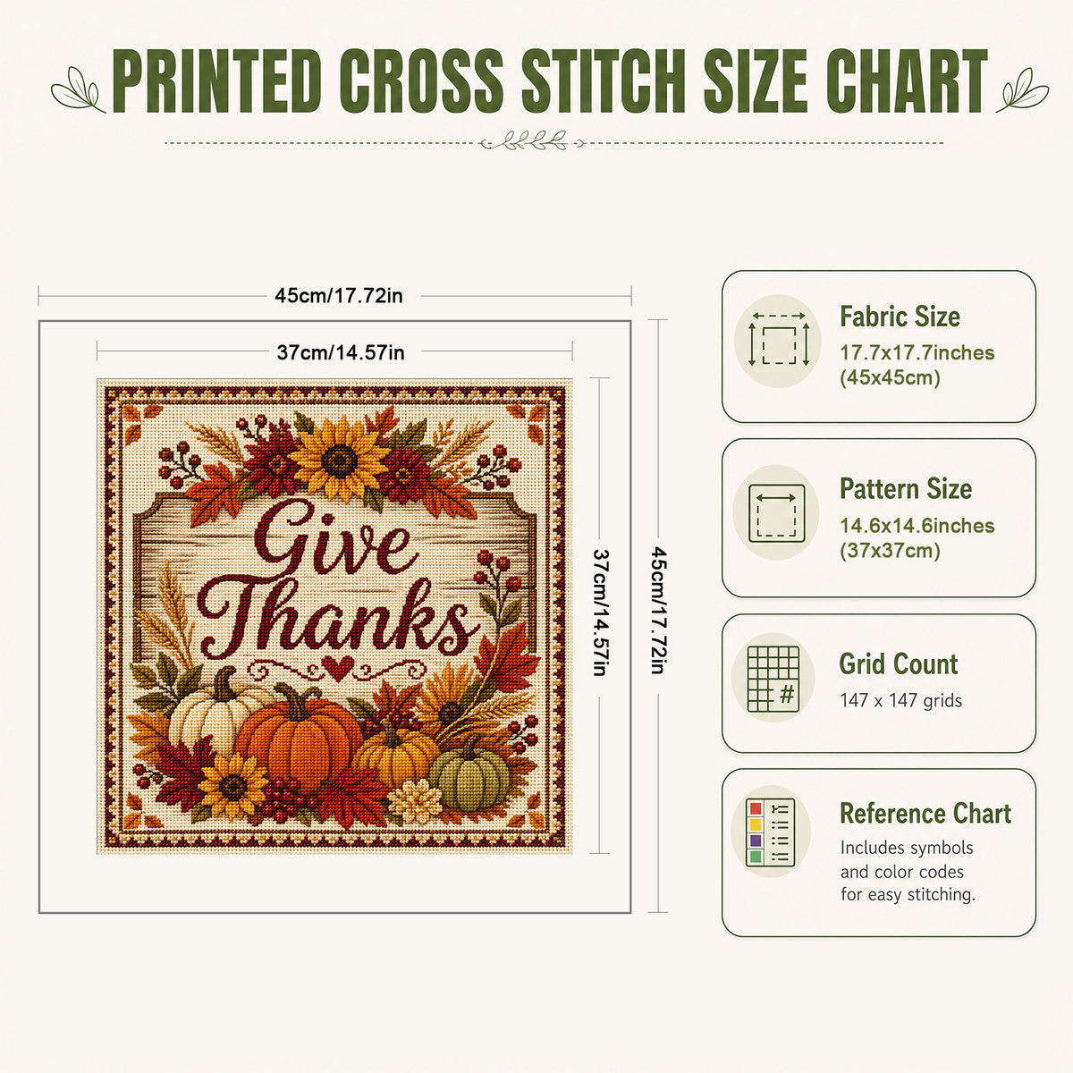 Thanks Harvest - Full 11CT Stamped Cross Stitch 45x45CM - Huacan