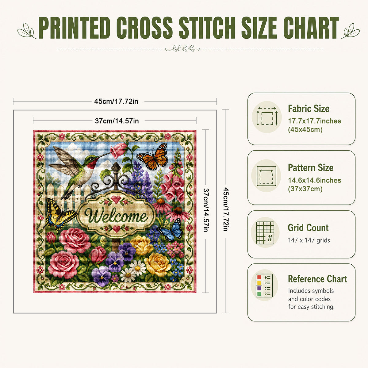 Blossoms, Bees, And Butterflies - Full 11CT Stamped Cross Stitch 45x45CM - Huacan