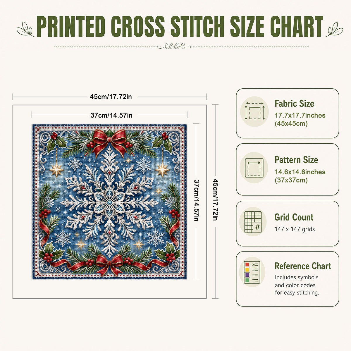 Snowflake Bow - Full 11CT Stamped Cross Stitch 45x45CM - Huacan