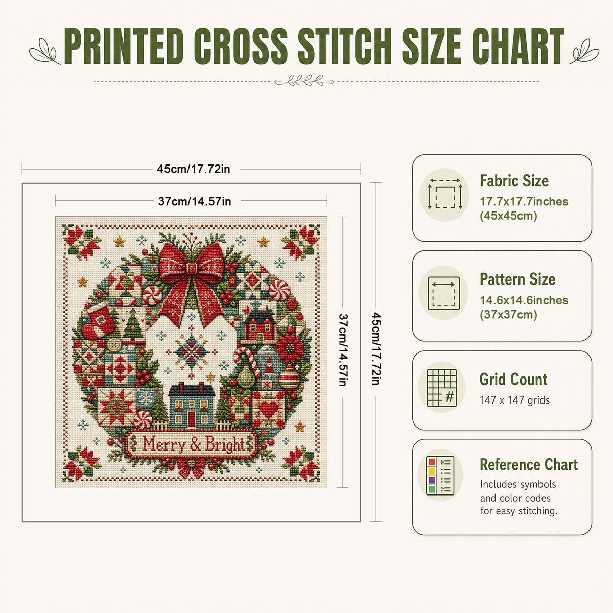 Patch Wreath - Full 11CT Stamped Cross Stitch 45x45CM - Huacan