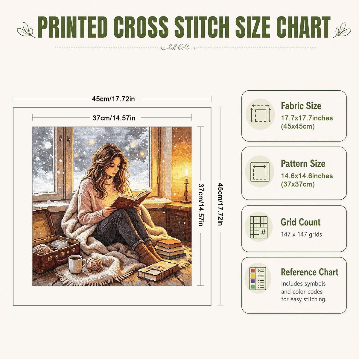 Warm Reader - Full 11CT Stamped Cross Stitch 45x45CM - Huacan