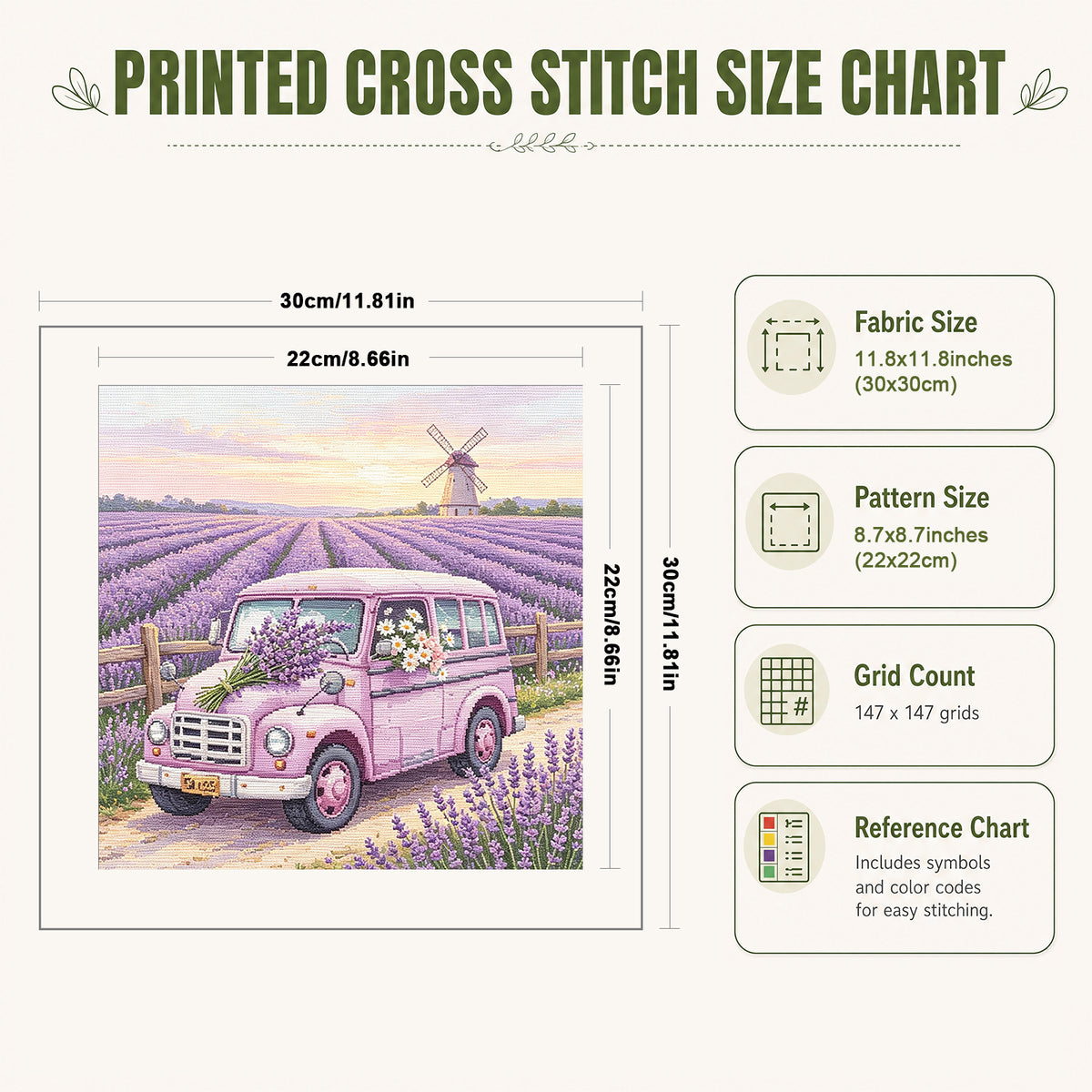 Lavender Van - Full 14CT Stamped Cross Stitch 30x30CM - Huacan