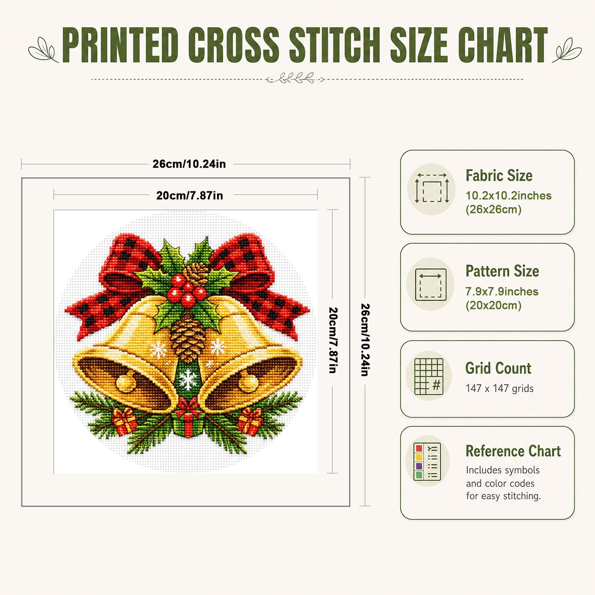 Golden Bells - Full 11CT Stamped Cross Stitch 26x26CM - Huacan