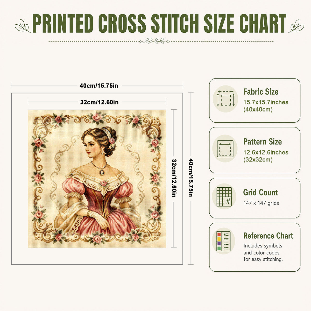 Victorian-Era Girl - Full 14CT Stamped Cross Stitch 40x40CM - Huacan